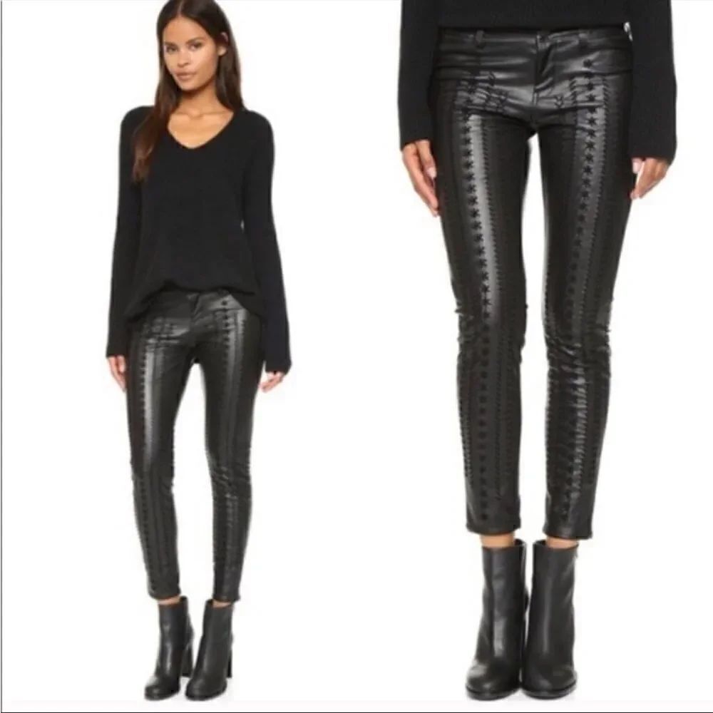 BlankNYC Wake Up Call Liberated Black Vegan Faux Leather Lace Front Skinny Pants